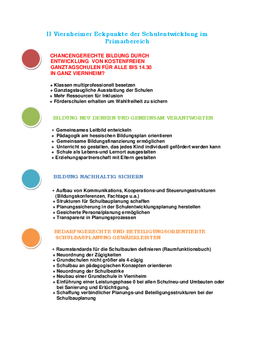Eckpunkte der Schulentwicklung im Primärbereich Eckpunkte der Schulentwicklung im Primärbereich