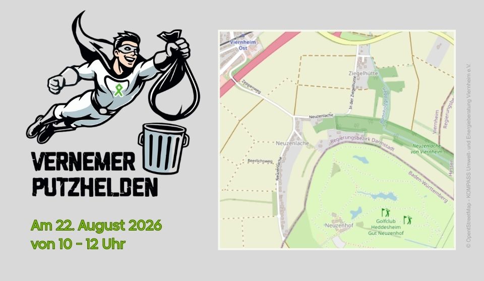 Zu sehen ist ein Ausschnitt des Viernheimer Stadtplans im Gebiet Neuzenlache und Ziegelhütte