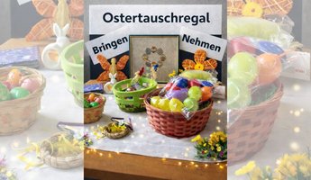 Bunte Ostereier und frühlingshafte Dekoration auf einem Tisch