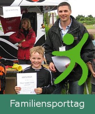 Bild zum Familiensporttag mit Logo und Familie Bild zum Familiensporttag mit Logo und Familie