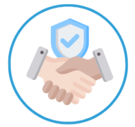 Hände schütteln sich mit Symbol Schutzschild