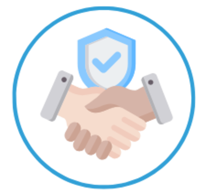 Hände schütteln sich mit Symbol Schutzschild