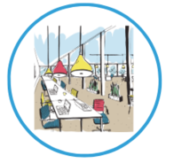 Arbeitsplatz mit Laptops gezeichnet