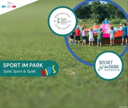 Sport im Park Kids ©Daniel Balzer Kinder stehen im Kreis und halten großes Schwungtuch in den Händen