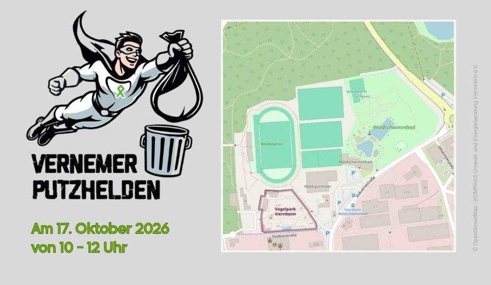 Zu sehen ist eine Straßenkarte mit dem Ausschnitt rund um das Waldschwimmbad und das Waldstadion in Viernheim.