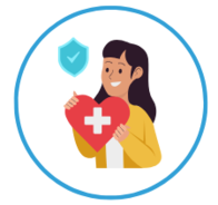 Frau mit Herz und Gesundheitssymbol