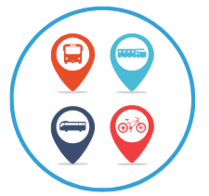 Bahn, Bus und Fahrradsymbol