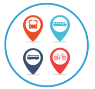 Bahn, Bus und Fahrradsymbol