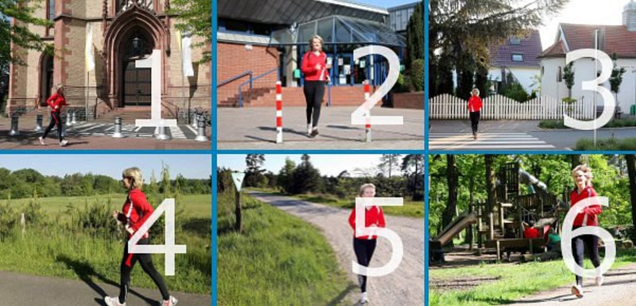 Startbild mit Bildern der 6 Laufstrecken Startbild mit Bildern der 6 Laufstrecken